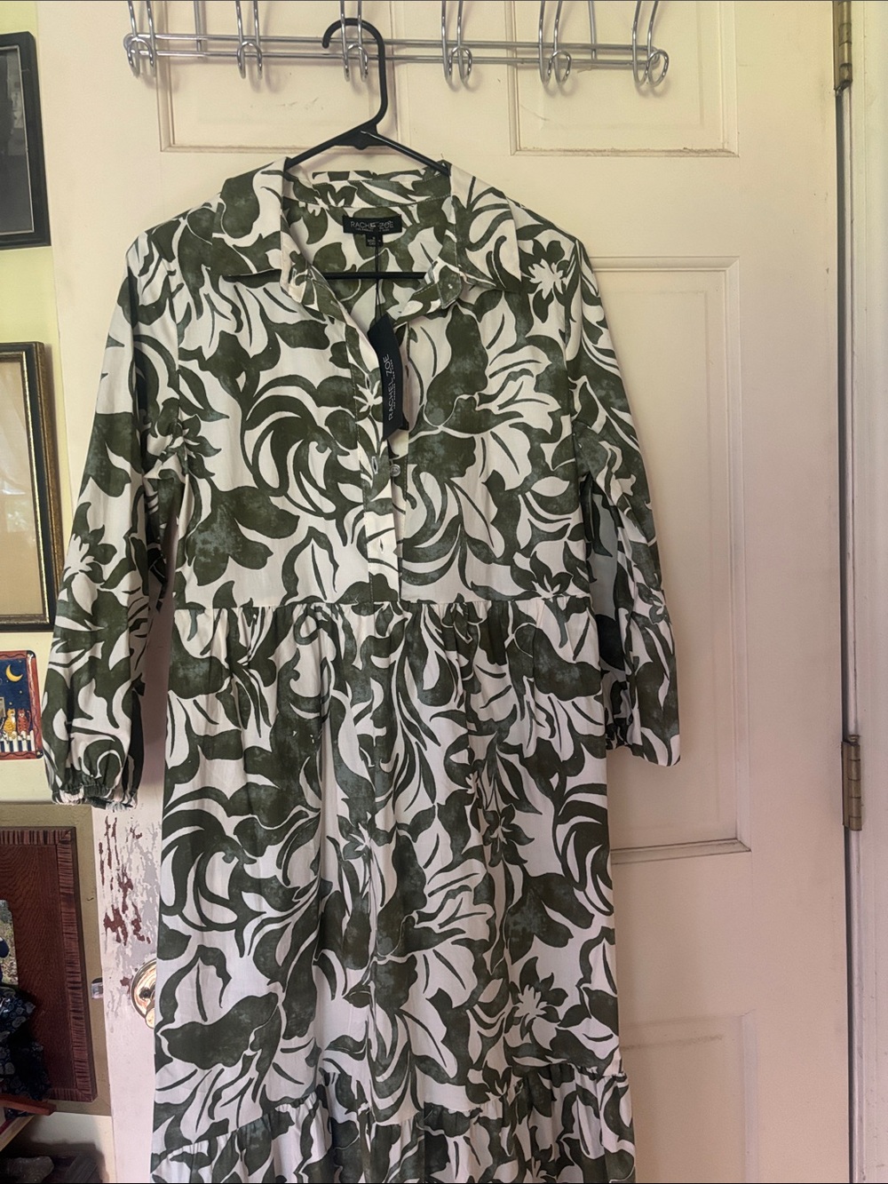 Rachel Zoe Olive Green and White Paisley Maxi Dress size Small